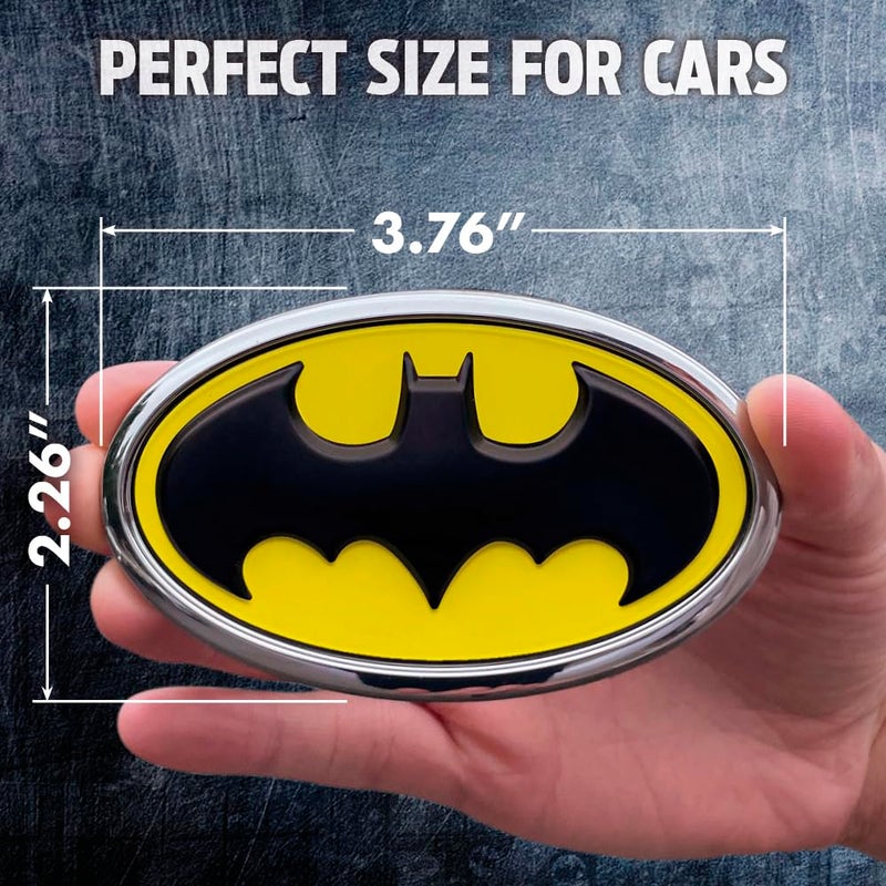 Fan Emblems Batman Car Emblem - 1989 Oval Bat Symbol 3D Auto Badge - Color: Black, Yellow, and Chrome - Size: 3.76 x 2.26 x 0.2 inches - Officially Licensed DC Car Accessories - Image 3